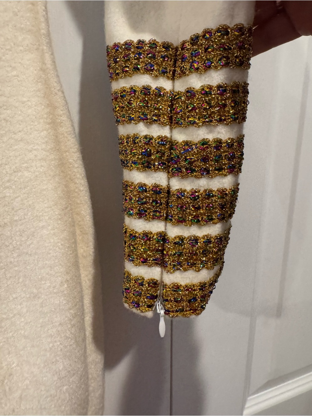 Shibuya 109 Cream Long Sleeve Mini Dress Gold Embellished Cuffs M - Picture 6 of 13